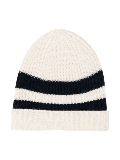 Cashmere In Love Kids' Bibi Striped Cashmere Beanie In White