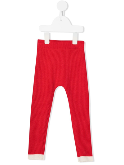 Cashmere In Love Kids' Contrast-trim Cashmere Leggings In Red