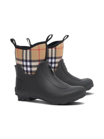 Burberry Kids' Mini Flinton Check Waterproof Rain Boot In Black