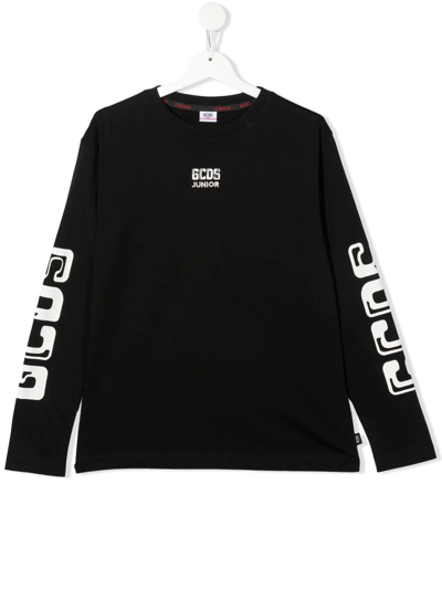 Gcds Teen Logo-print Long-sleeve T-shirt In Black