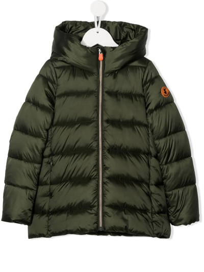 Save The Duck Kids' Logo-patch Hooded Puffer Jacket In Green