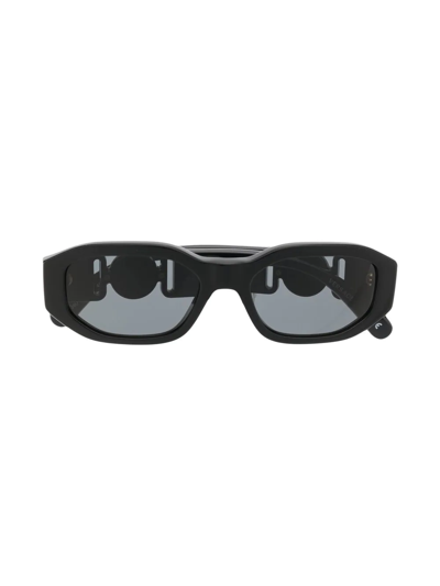 Versace Kids' Medusa-plaque Rectangle-frame Sunglasses In Black