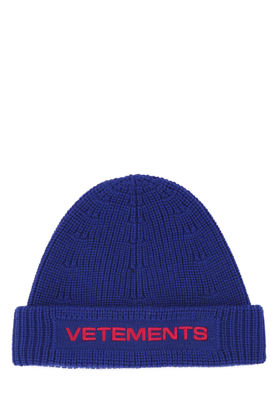 Vetements Logo Beanie Knit Royal In Blue