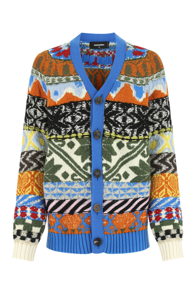 Dsquared2 Embroidered Wool Blend Oversize Cardigan Printed Dsquared Donna Xs In Fantasy