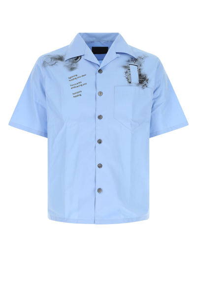 Prada Short-sleeved Printed Cotton Shirt In Light Blue