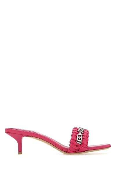 Givenchy G Woven Lambskin Chain Kitten-heel Mules In Pink