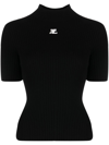 Courrèges Reedition Short Sleeves Ribbed Knitted Sweater Clothing In Black