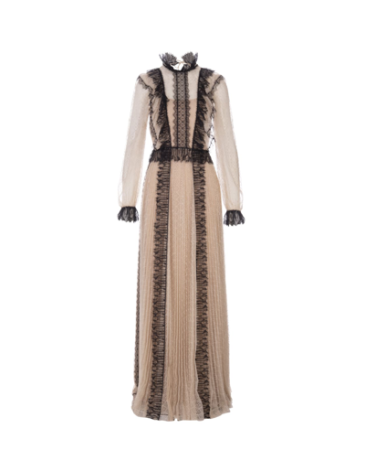 Alberta Ferretti Beige And Black Long Dress In Lace | ModeSens