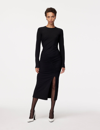 ANOTHER TOMORROW RUCHED LONG SLEEVE DRESS,A322CT025-TC-BLKXL