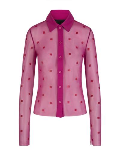 Givenchy Woman Shirt In Fuchsia Tulle With 4g Motif In Pink Red