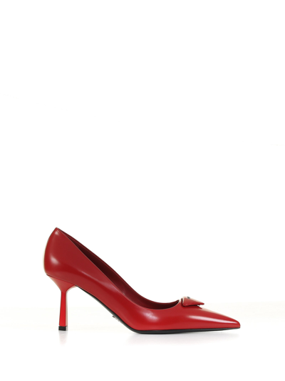 Prada Red Leather Low Pumps In Scarlatto