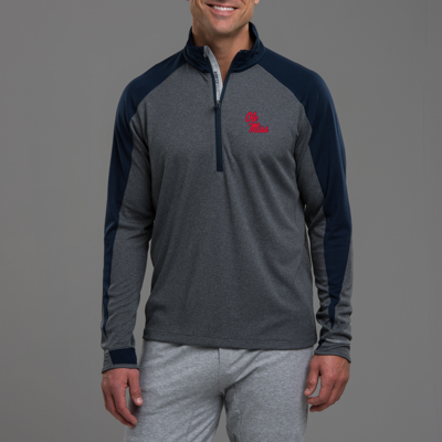 Zero Restriction Ole Miss | Z425 1/4 Zip Pullover | Collegiate In Charcoal/navy