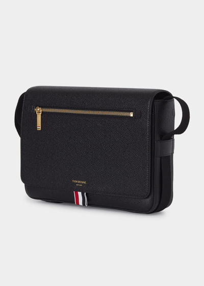 Thom Browne Men's Reporter Leather Crossbody Bag In Black