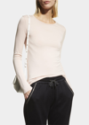 Majestic Soft Touch Flat-edge Long-sleeve Crewneck Top In Chamallow
