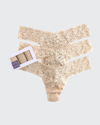 Hanky Panky Three-pack Low-rise Signature Lace Thong In Beige