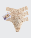 Hanky Panky Three-pack Original-rise Signature Lace Thong In Beige
