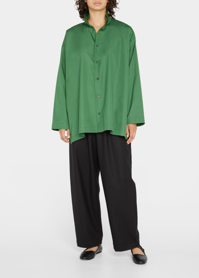 Eskandar Slim A-line Two Collar Shirt W/ Stepped Insert (long Length In Emerald