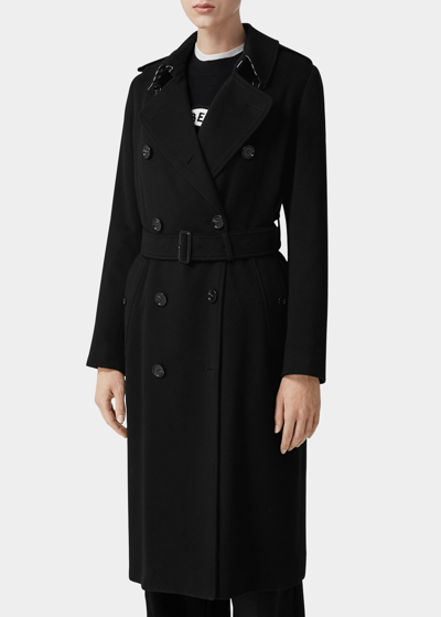Burberry Kensington Cashmere Trench Coat In Black