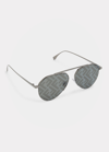 Fendi Men's Monogram Lens Metal Aviator Sunglasses In Dark Ruthenium