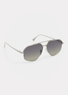 Fendi Men's Double-bridge Metal Rectangle Sunglasses In Smoke Polarized