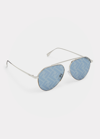 Fendi Men's Monogram Lens Metal Aviator Sunglasses In Shiny Palladium