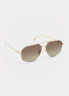 Fendi Men's Double-bridge Metal Rectangle Sunglasses In Brown Polarized