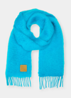Loewe Anagram Logo Patch Mohair Wool Blend Scarf In Electric Blue