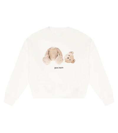 Palm Angels Kids' Bear Cotton-blend Sweatshirt In White Brown