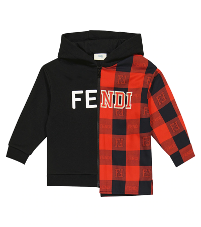 Fendi Kids' Boy's Combo Logo-print Hoodie In Black
