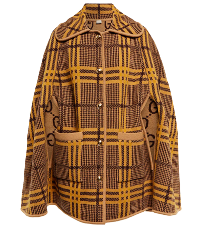 Gucci Reversible Wool Cape In Camel,brown