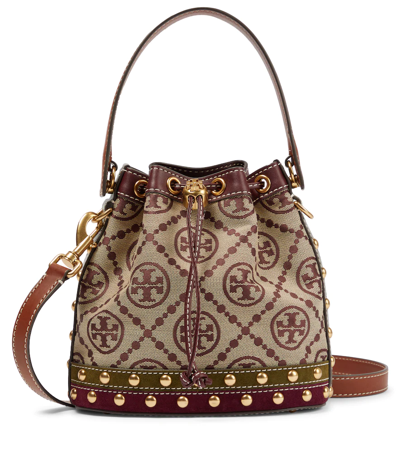 Tory Burch T Monogram Jacquard Bucket Bag In Claret