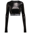Dolce & Gabbana Long Sleeve Embellished Crop Top In Black