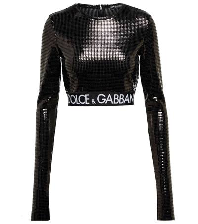 Dolce & Gabbana Long Sleeve Embellished Crop Top In Black