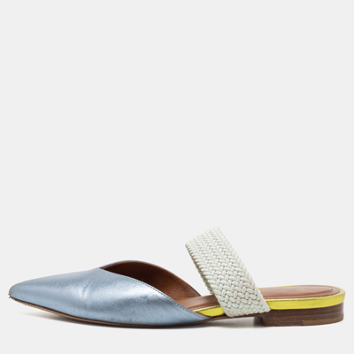 Pre-owned Malone Souliers By Roy Luwolt Metallic Blue Leather And Elastic Maisie Flat Mules Size 36