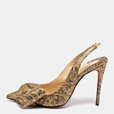 Pre-owned Christian Louboutin Gold Brocade Fabric Kirazissimo Slingback Sandals Size 37.5