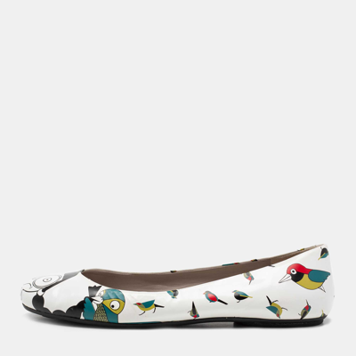 Pre-owned Marc By Marc Jacobs White/multicolor Bird Printed Leather Ballet Flats Size 40