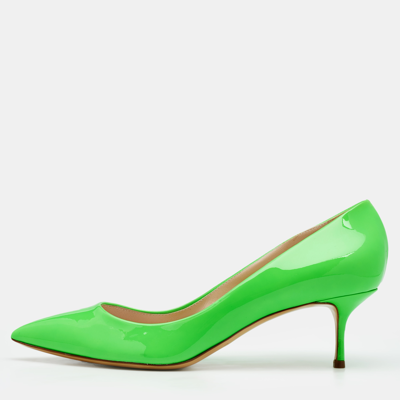 Pre-owned Casadei Neon Green Patent Leather Pumps Size 39