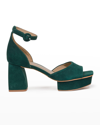 Bernardo Raleigh Suede Ankle-strap Platform Sandals In Royal Pine