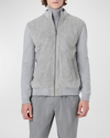 BUGATCHI MEN'S HONEYCOMB SUEDE FULL-ZIP SWEATER JACKET