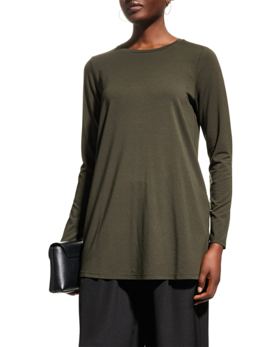 Eileen Fisher Side-slit Crewneck Jersey Tunic In Graphite