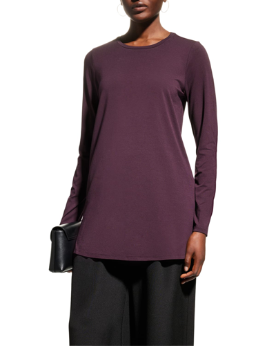 Eileen Fisher Petite Crewneck Side-slit Jersey Tunic In Cassis