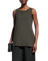 Eileen Fisher Crepe Scoop-neck Side-slit Tunic In Woodland