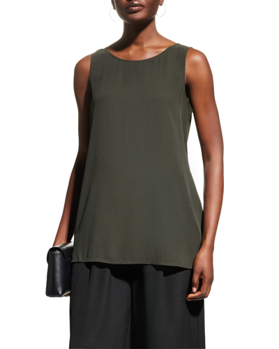 Eileen Fisher Crepe Scoop-neck Side-slit Tunic In Woodland