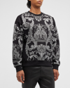 Versace Barocco Cotton Blend Crewneck Sweatshirt In Black/silver