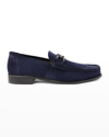 Bruno Magli Men's Trieste Horse-bit Leather Loafers In Navy Suede