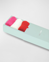 Stems Plush Cozy Ankle Socks 3-pack In Red/ivory/fuchsia
