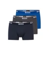 Hugo Boss Three-pack Of Stretch-cotton Trunks With Logo Waistbands In Light Blue