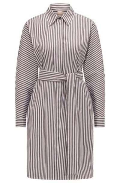Hugo Boss Long-sleeved Shirt Dress In A Striped Cotton Blend In Patterned