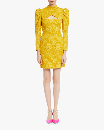 One33 Social Cutout Gathered Floral-jacquard Mini Dress In Marigold