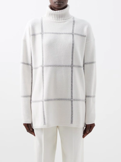 Joseph Checked Merino Wool Turtleneck Sweater In Ivory